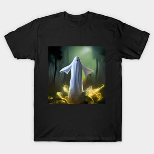 Spooky White Ghost in Forest T-Shirt